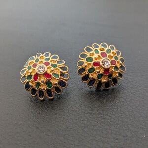Vintage 80's Style Colorful Cluster Gems Earrings - Umbrella Shape